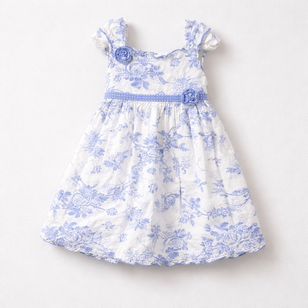 Biscotti Lavender and white cotton toile floral print dress size 18 months